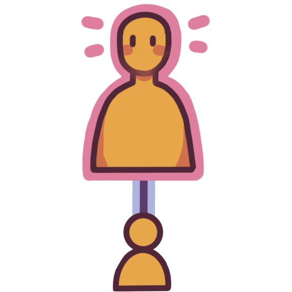 Parent and child linked, like in a genealogical diagram, and the parent is outlined in pink.